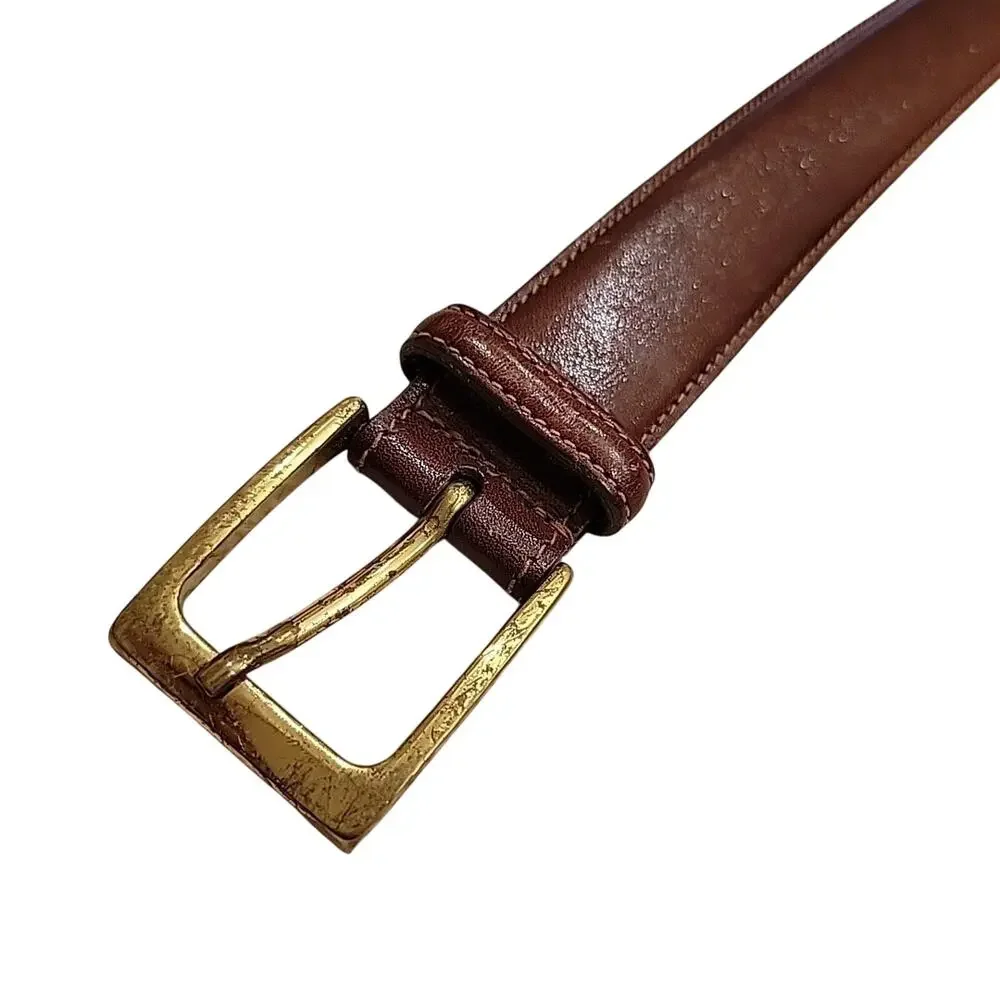 Trafalgar Men's Belt Sz 38 Brown Leather Dress Golden Brass buckle Cognac Honey